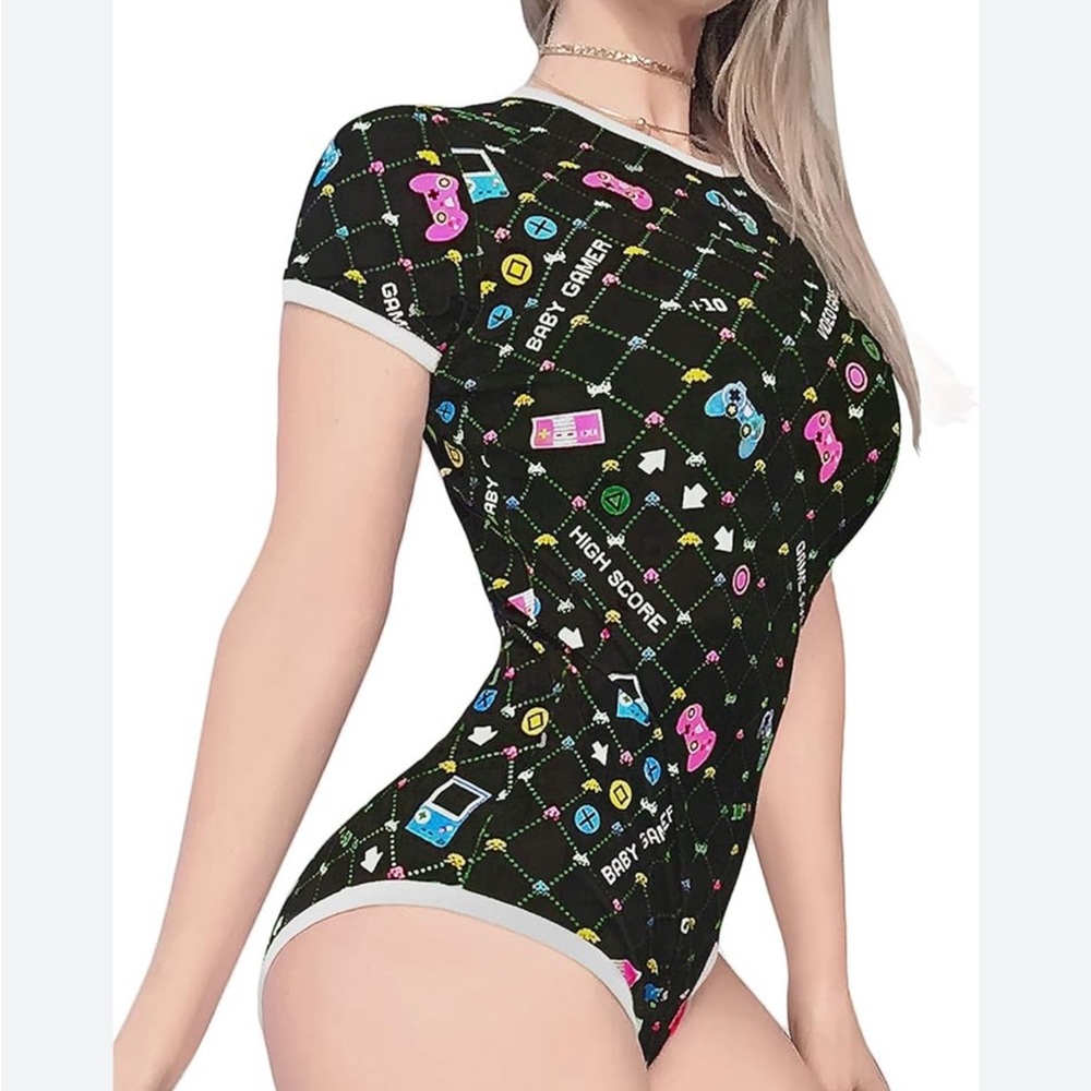 Cotton Romper Onesie Pajamas - Baby Gamer Print - Snap Buttons